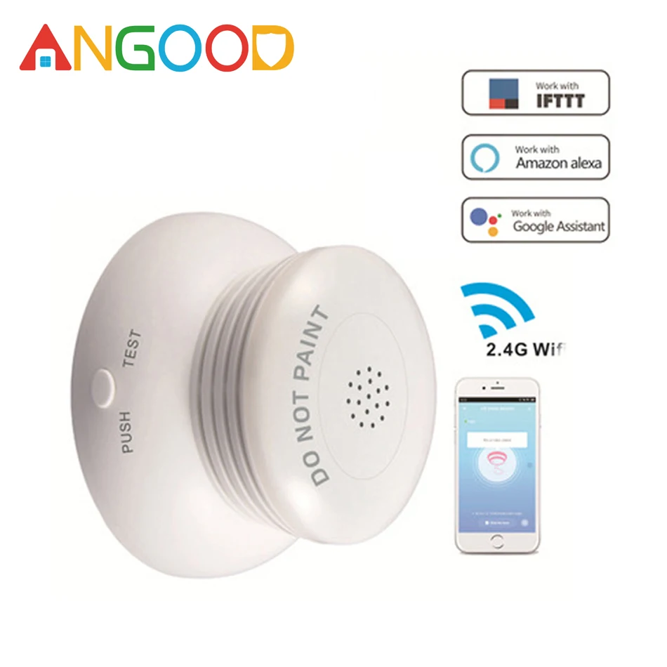 

ANGOOD 2.4G Wifi Wireless Smoke Detector Sensor Smart Home Anti-fire Detection Support Tuya Smart Life App Remote Control