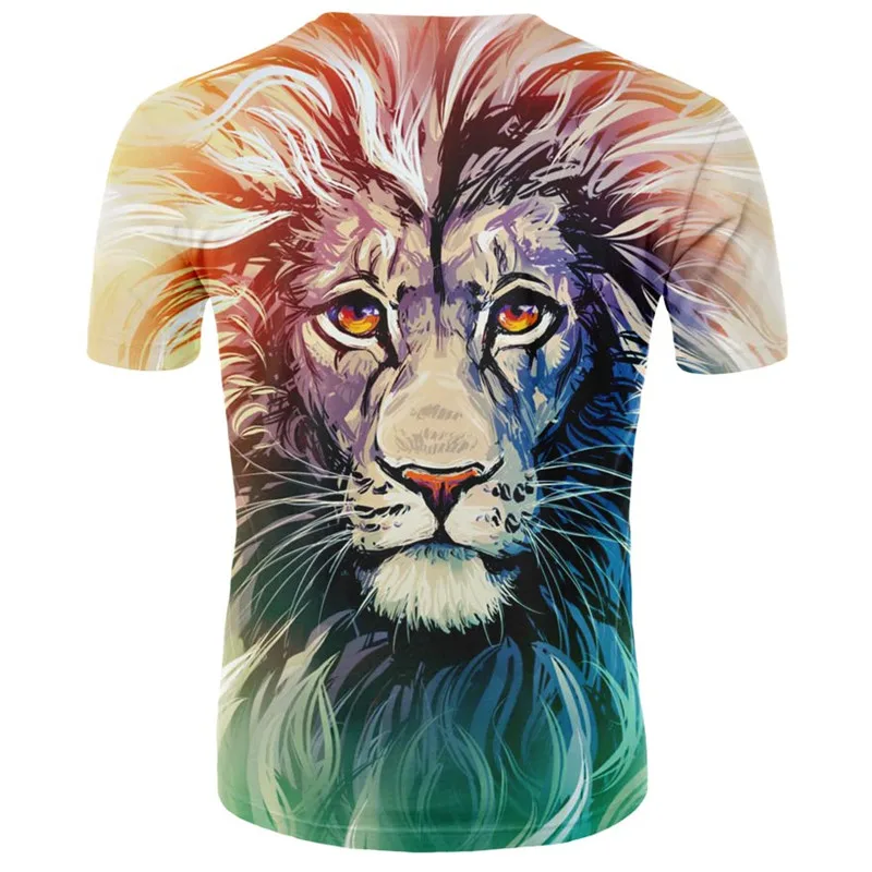 Брендовая Летняя мужская футболка с 3D принтом льва, футболка с круглым вырезом и коротким рукавом, Мужская одежда, большие размеры, мужские футболки