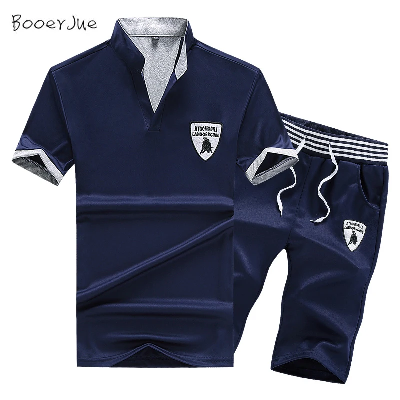 

Tracksuit Men Summer 2019 Sweat Suits 2PC Top+Shorts Breathable Short Set Men's Causal Sportswear Tops Short Chandal Hombre
