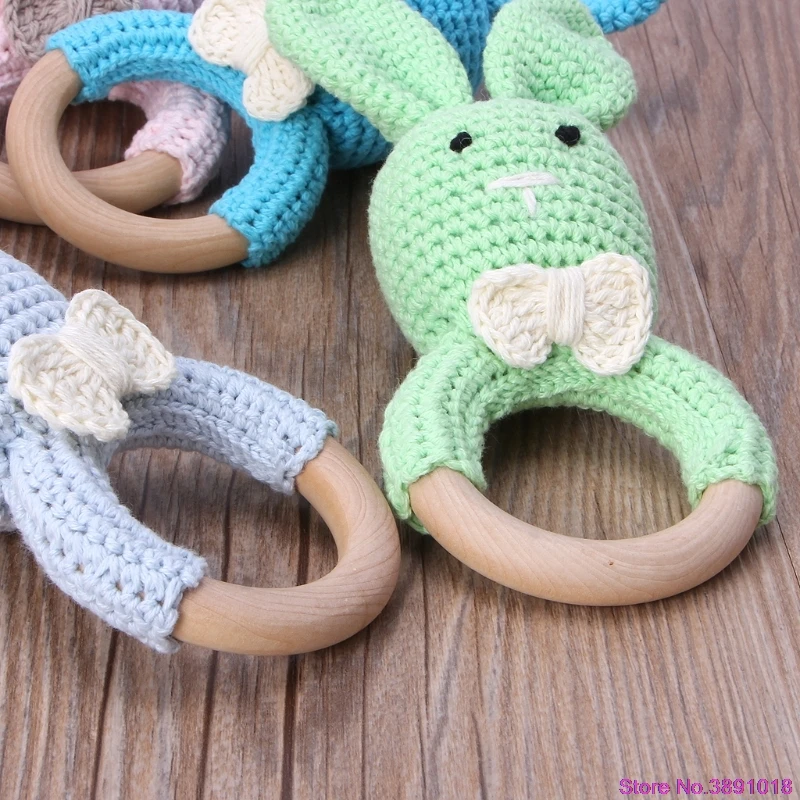 New Baby Bunny Ear Teether Wooden Teething Ring Newborn Sensory Toy Shower Gift