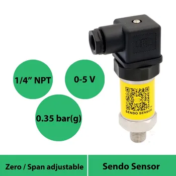 

pressure sensor transmitter 0 5V, 12V 24 36V supply, 0 to 35 kpa, 0.35 bar, 5 psi, 350 mabr gauge, 1 4 thread NPT, 0.5% accuracy