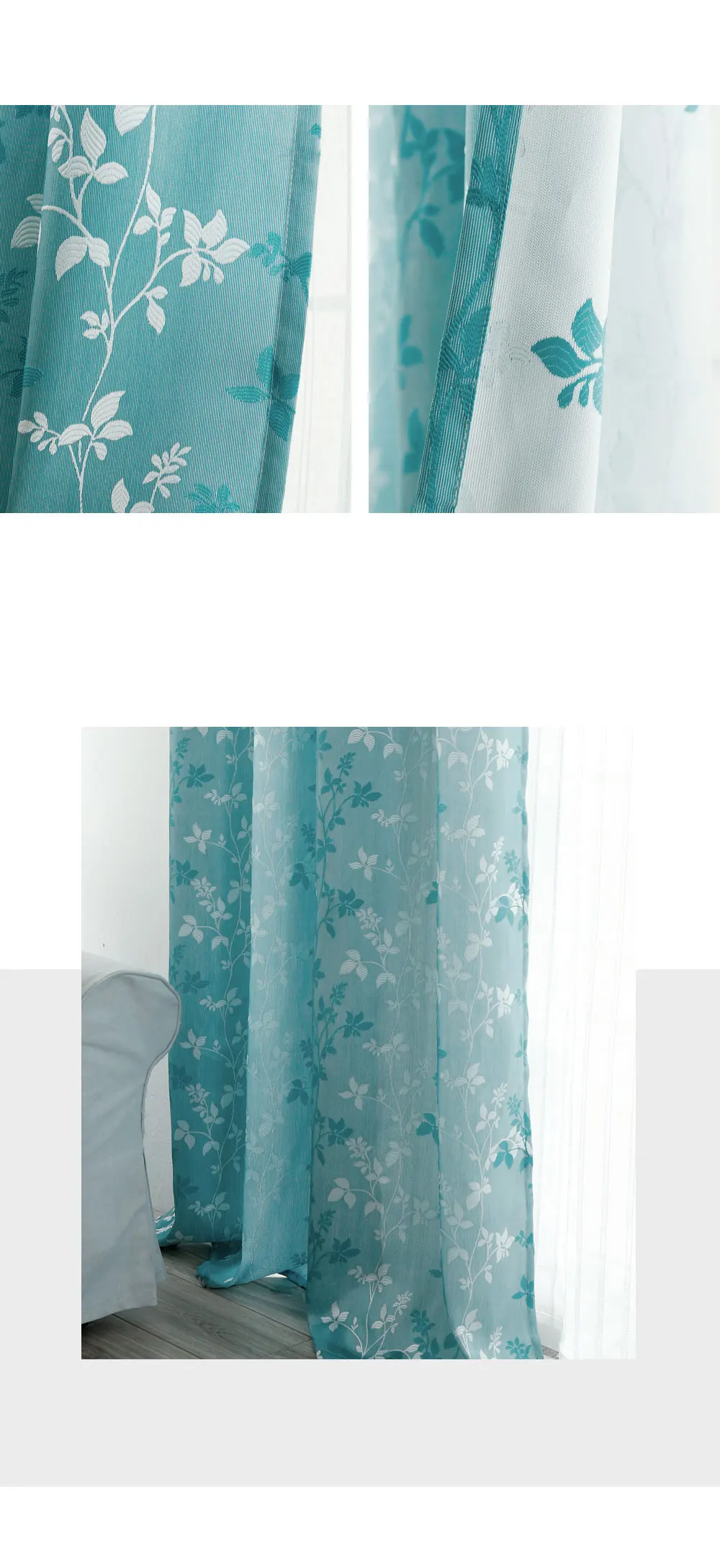 smt535 NAPEARL Leaf Gorgeous Design Jacquard Window Curtain for Living Room Blue Polyester Cloth Fabric Semi-blackout Decorative Drapes (2)