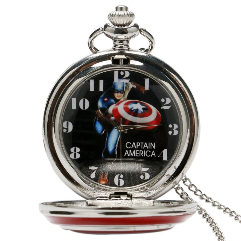 Капитан Америка Мстители щит звезда кварцевые карманные часы Цепочки и ожерелья FOB цепи подарочный набор для Для мужчин Для женщин детей рождественские подарки