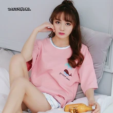 Весна Лето Чистый хлопок Двухсекционный женский пижамный комплект ночной досуг короткие брюки с рукавами женская ночная сорочка короткая Пижама Плюс Размер