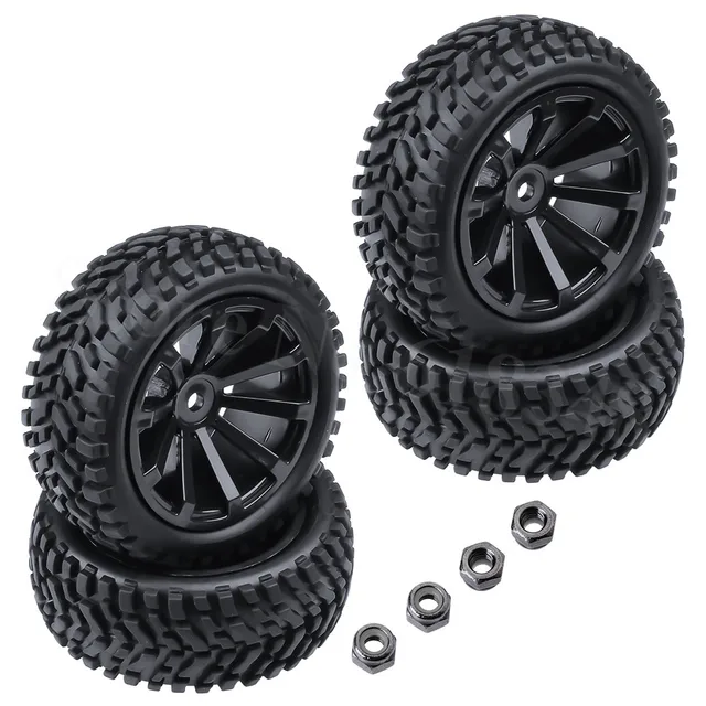 Best Price 4-Pack 2.99 inch / 76mm Rubber 1:10 RC Rally Car Tires & Wheel Rims Set foam inserted M4 Locknut 12mm Hex Hub