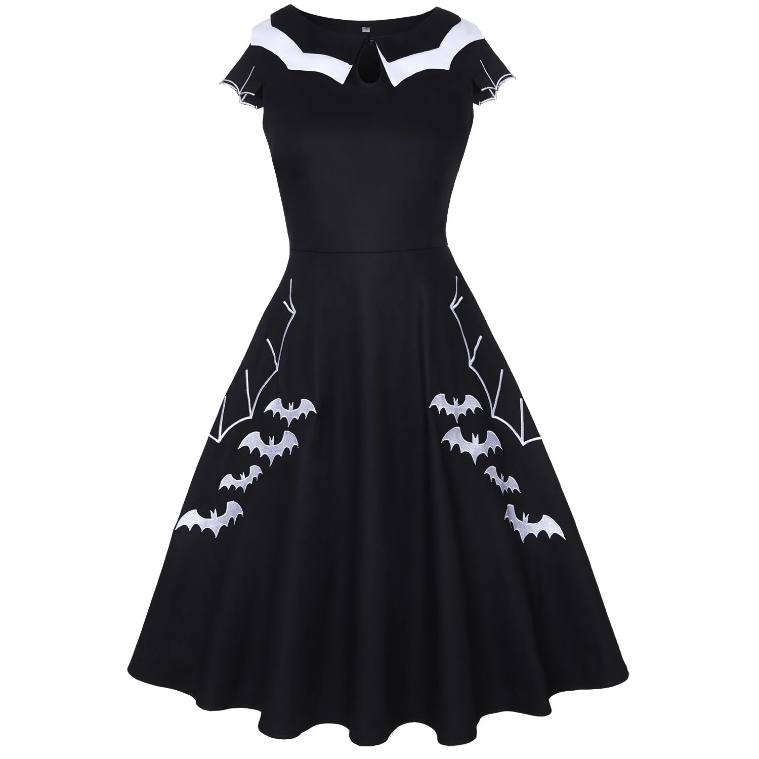 5XL 4XL размера плюс готическое летнее платье для женщин Vestidos черная вышивка летучая мышь полый блок отложной воротник Хэллоуин платья