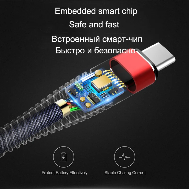 Usb-кабель для передачи данных типа C для Galaxy S8 S9 Plus, huawei P20 Pro, Oneplus 6, короткий, длинный, 2 м, 3 м, type-C, кабель для быстрой зарядки