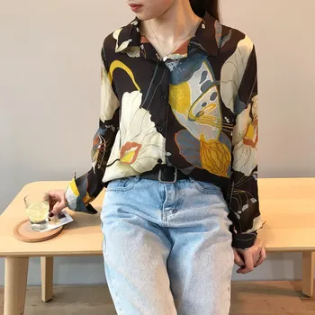

Autumn Boyfriend Chiffon Blouse Casual Women Shirt Korean Restore Turn-Down Collar Print Blusas Floral Boho Tops