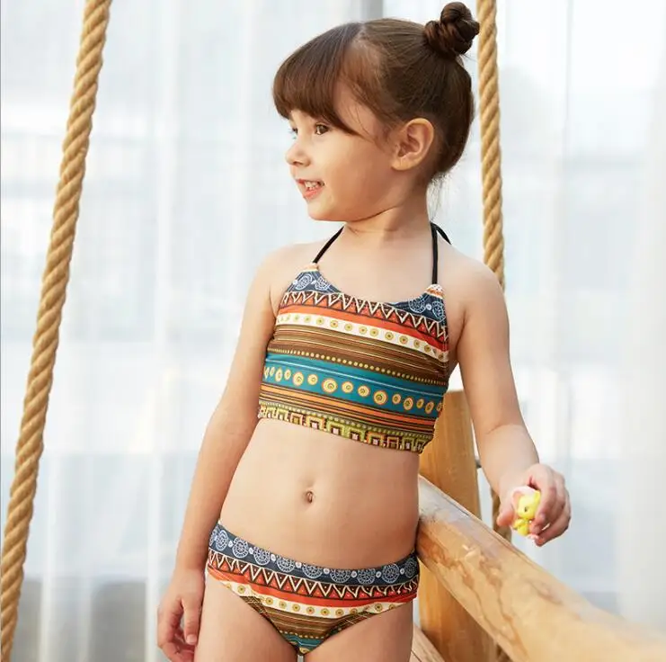 Купальный костюм для маленьких девочек; купальные костюмы с геометрическим рисунком для детей; купальный костюм из двух предметов; пляжная одежда; BikiniSet; бикини для девочек; Infantil; костюм - Цвет: Geometry M