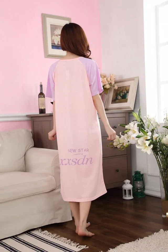 Длинные ночные рубашки для женщин, Милая Ночная рубашка с мультяшным принтом, женские пижамы размера плюс из хлопка, свободные ночные рубашки Q153