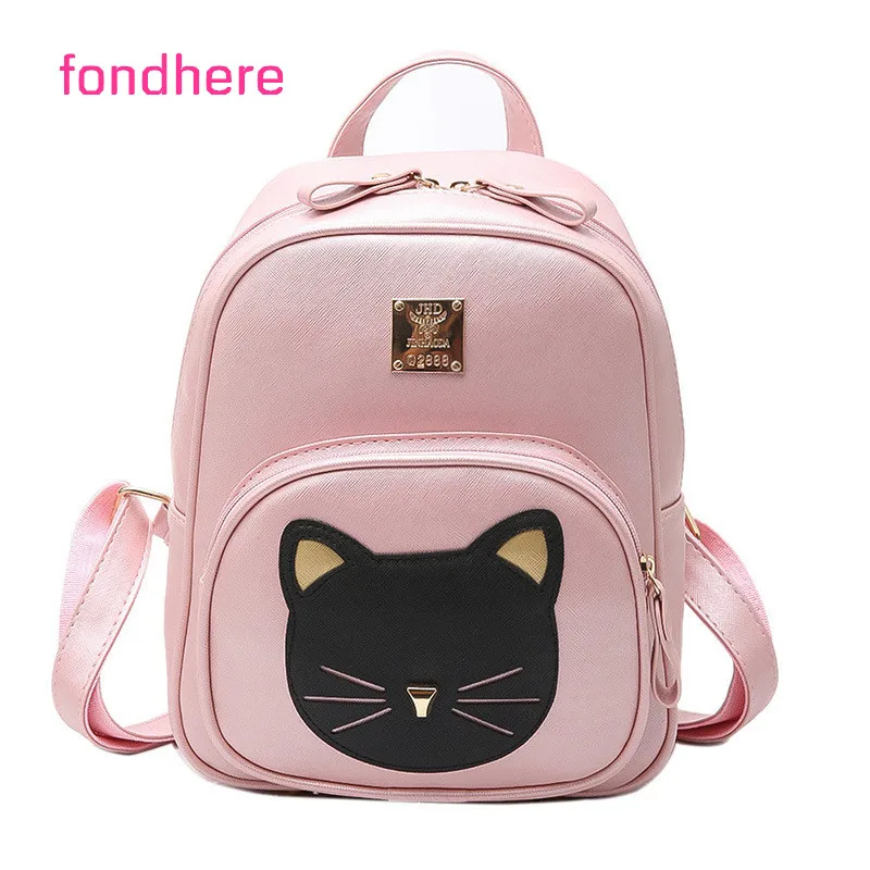

fondhere 2017 Women Backpack Cute Cat Shoulder Bags For Girls PU Leather Ladies Feminine Fashion Backpack School Style