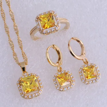

Love Monologue Exquisite Yellow Crystal & Cubic Zirconia Square Yellow Gold Color Hoop Earrings Jewelry Sets SX0187