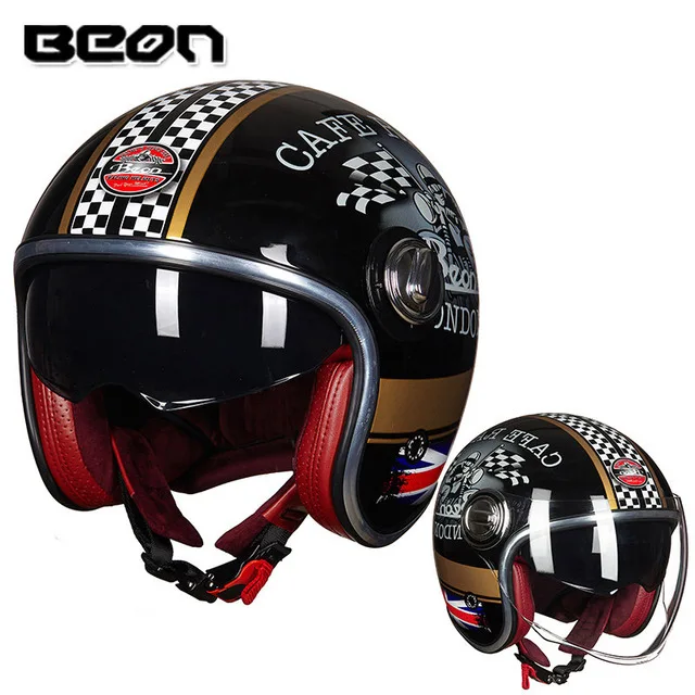 BEON шлем B-108A moto rcycle шлем 3/4 с открытым лицом шлем moto cross винтажный шлем casque Casco Capacete ретро-шлем - Цвет: 7