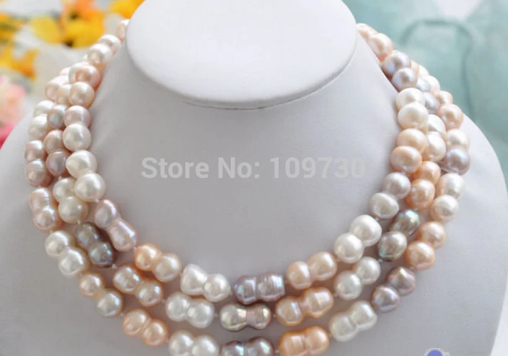 

Jewelr 003245 50" 20mm PINK white lavender peanut DOUBLE FRESHWATER PEARL NECKLACE