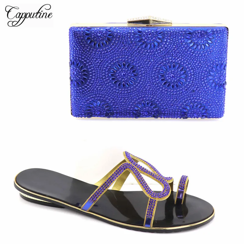 

Capputine High Quality Summer Decorated With Rhinestone Shoes And Bag Set Summer Africa Low Heel Party Shoes And Bag Set TX-04