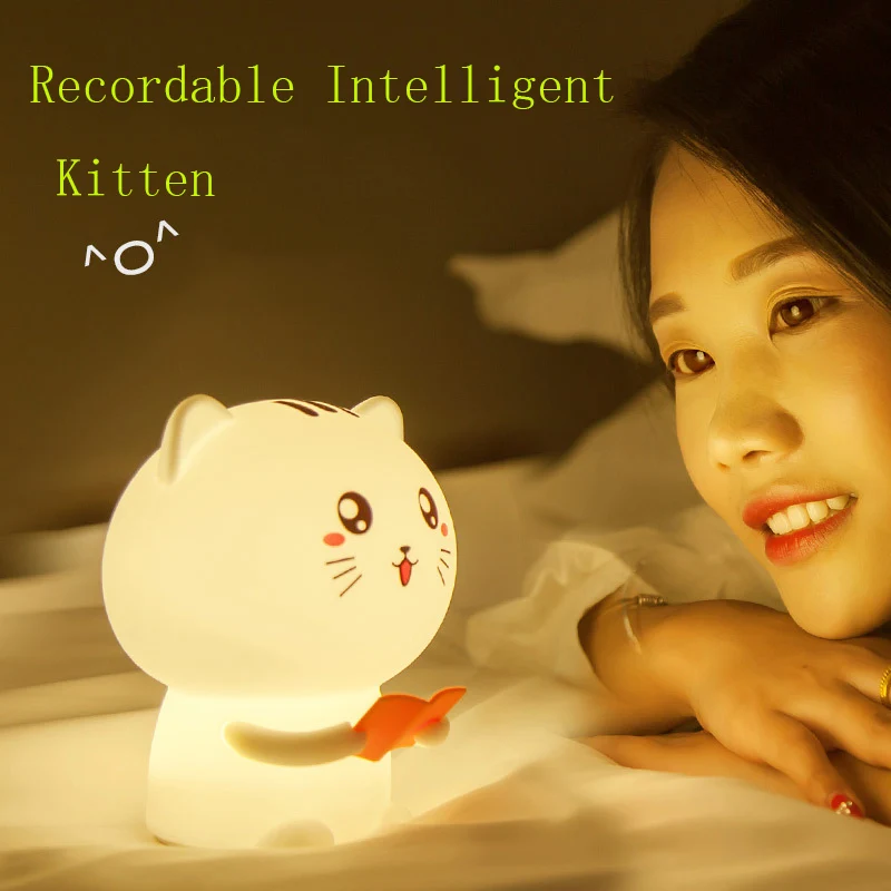 

Sound recording cat LED Silicone lamp Silicone Touch Sensor Tap Remote control Nightlight USB Rechargeable Colorful Bedside Lamp
