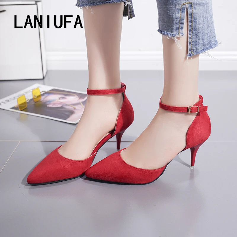 

new Buckle Pumps Women Elegant Thin High Heels Pointed Toe Party Wedding Shoes Sexy Stiletto high heels shoes mujer zapatos #230