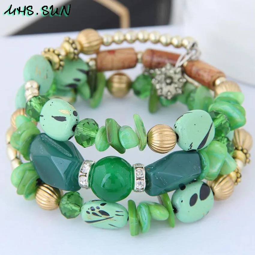 10-1 Bohemian Women Layered Bracelets Fashion National Stone Beaded Shell Bracelets Charm Ethnic Jewelry Female Party Gift