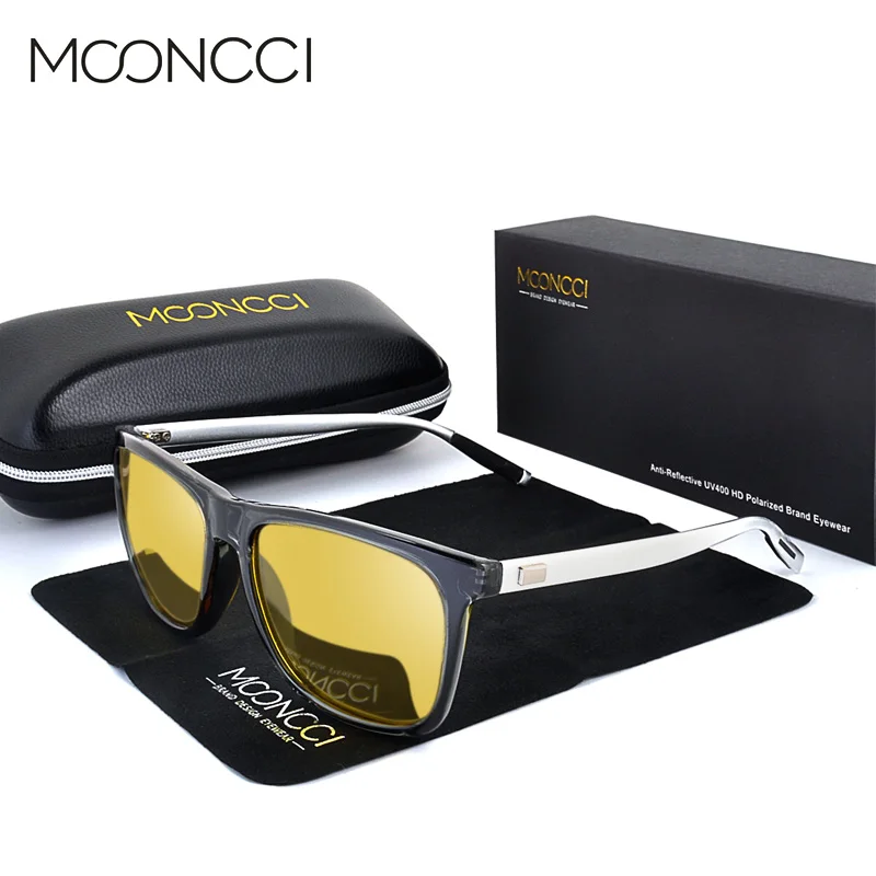 Baratos MOONCCI HD gafas de conducción nocturna gafas de visión nocturna cuadradas polarizadas para mujer gafas de sol amarillas Vintage para hombres y mujeres