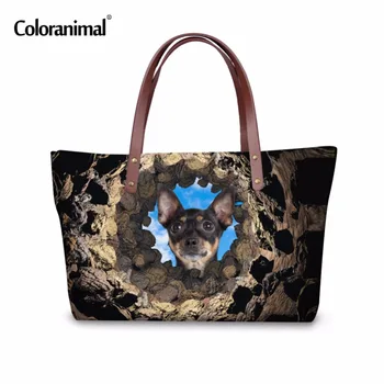 

Coloranimal New Women's Large Handbag Yorkshire Terrier Dog Printed Female Travel Shoulder Bag High Quality Ladies Shopping Bags