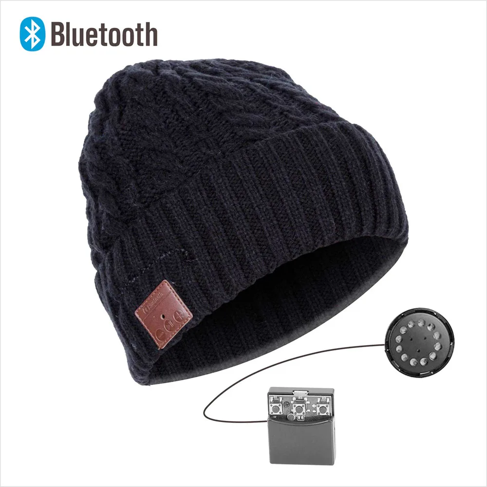 Bluetooth Beanie стерео наушники беспроводные Handsfree Skullies вязаная шапка зима спортивные головные уборы моющиеся кепки наушники Музыка Аудио - Цвет: 032B-black