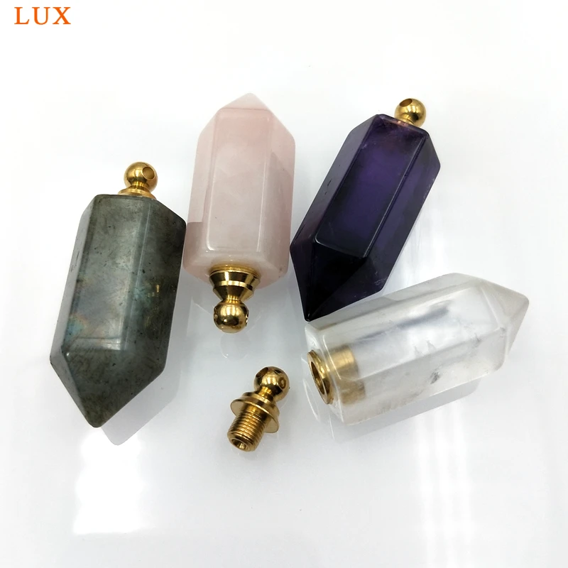

Natural gems stone Essential Oil Diffuser quartz Perfume Bottle Pendants lapiz lazuli labradorite pointed charm for necklace