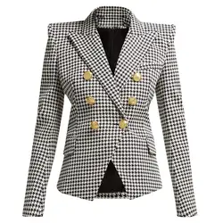 Европейский стиль для женщин двубортный пиджаки для куртки Новый 2019 Весна Элегантный slim fit куртки в клетку пальто G146