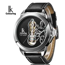 IK Colouring Big Dial Hollow Skeleton Mens Watches Top Brand Luxury Dual Movement Quartz and Mechanical Relogio Masculino
