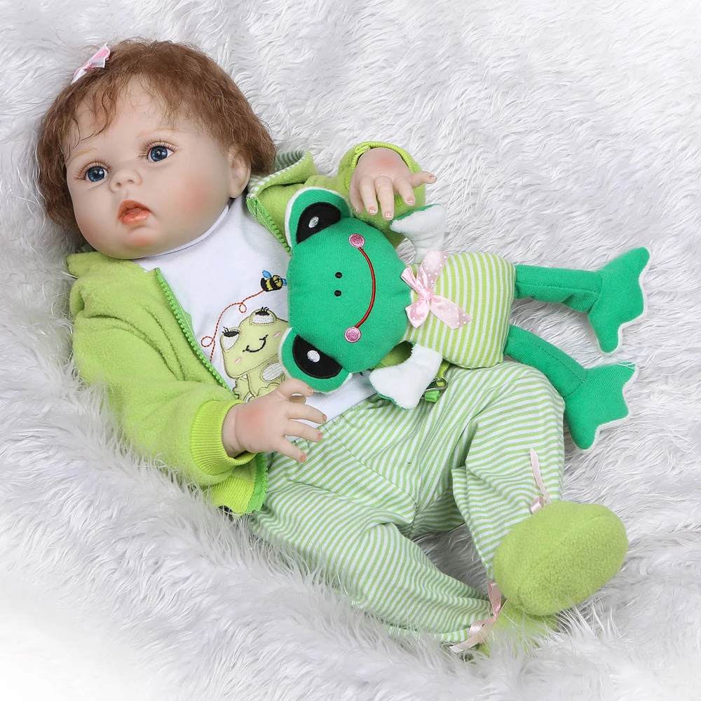

Bebes reborn NPK dolls 23"57cm full silicone reborn baby girl doll cute frog clothing design children gift toy dolls