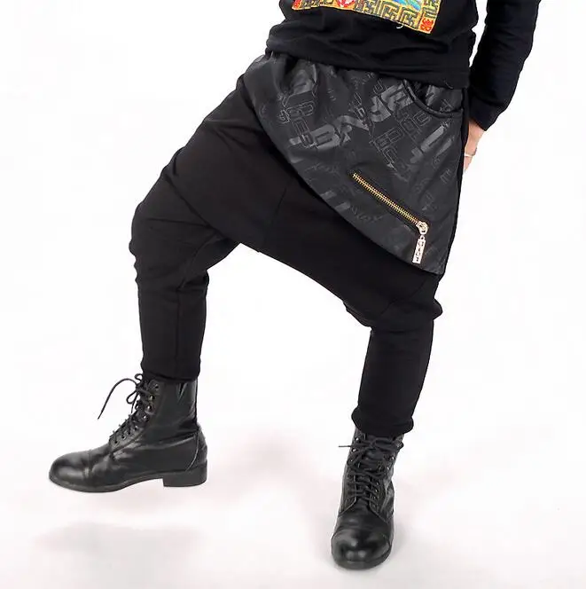 

2017 Spring Autumn kids Costumes boys Girls harem Hip hop Trousers dance Black Patchwork Zipper Loose big crotch Pencil pants
