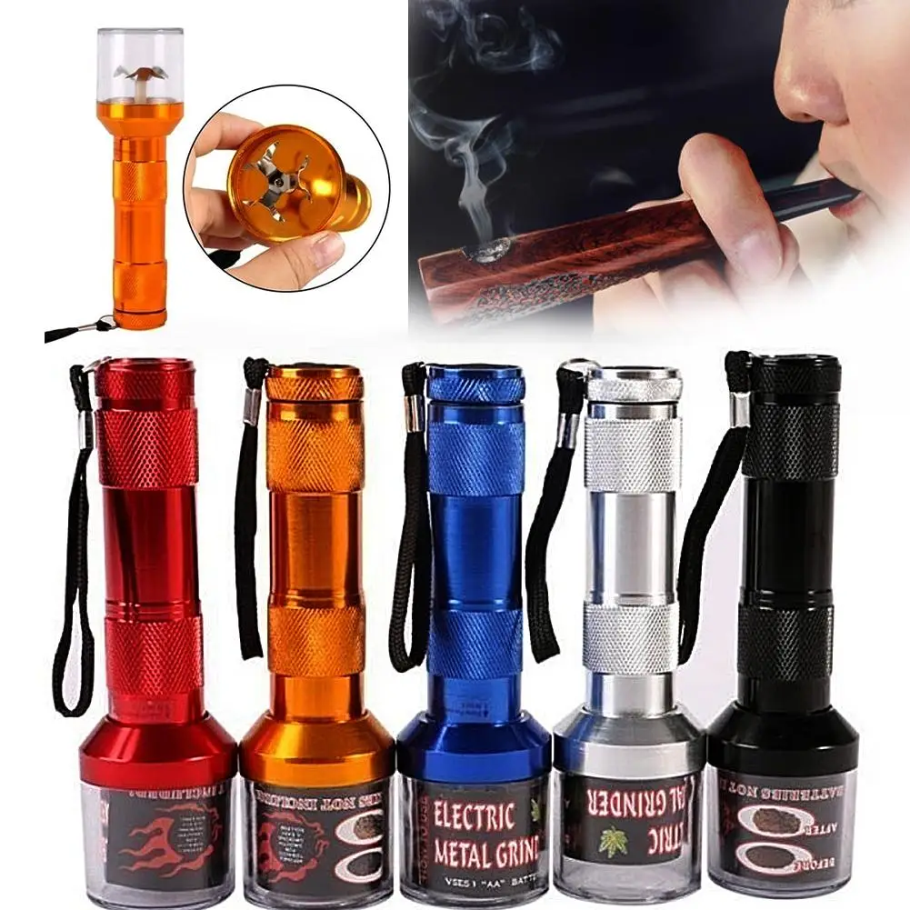

Creative Flashlight Shape Metal Aluminum Electrical Smoke Tobacco Crusher Crank Spice Weed Herb Grinder Mill Muller Machine