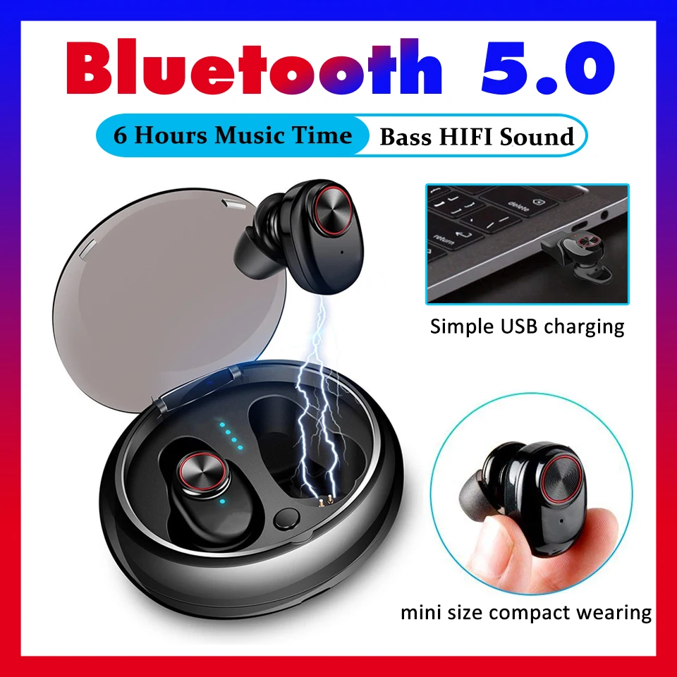 

6Hrs Working Bluetooth Music Earphone Stereo Hifi Sound TWS Wireless Earbuds V5 Bluetooth Headphones with Bluetooth 5.0 No Drop