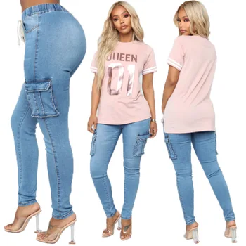 

Women Skinny Denim Jeans Side Pocket Pencil Pants Ladies Bodycon Trousers Plus Size S-5XL