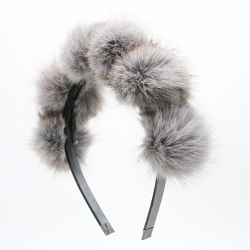 

2017 Real Fox fur pompom 5cm full head children fashion hairband winter style children hair accessories
