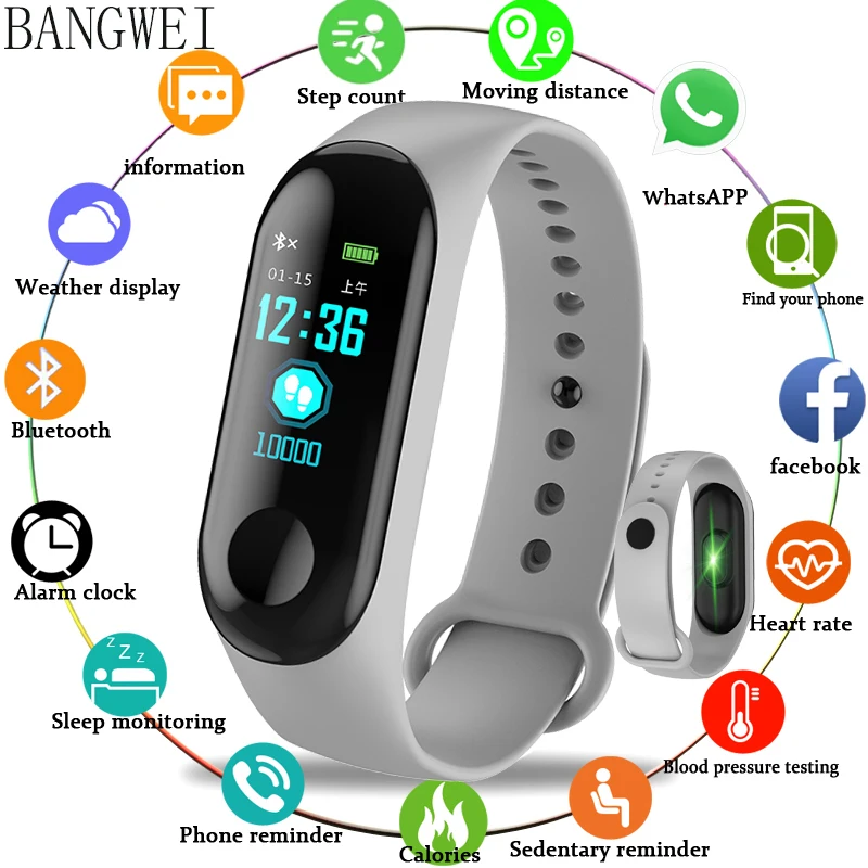 

BANGWEI 2018 Smart Sport Watch IP68 Waterproof Watch Blood Pressure Heart Rate Monitor Pedometer Smart Watch men For Android iOS