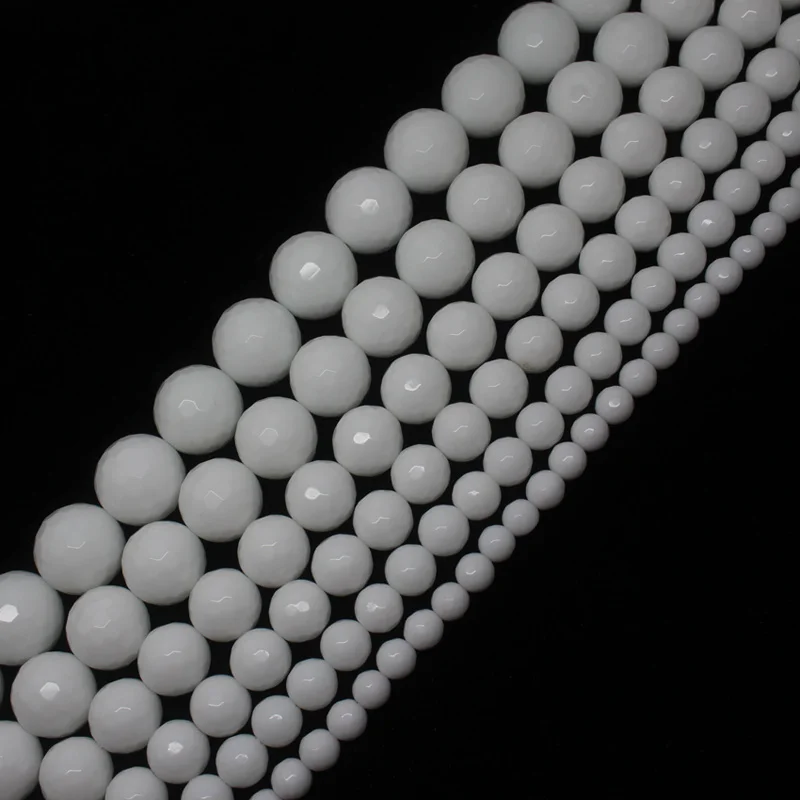 

Mini. order is $7! 3-18mm Faceted White porcelain Agates Round Loose Bead 15"