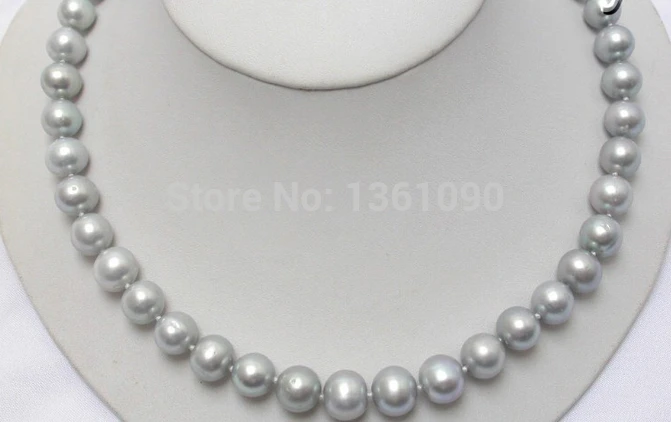 

00571 stunning big 11mm round gray freshwater pearl necklace NEW