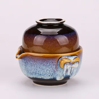 

Temmoku glaze Starry sky Travel Tea set Include 1 Pot 1 Cup,High quality elegant gaiwan,Beautiful easy teapot kettle,kung fu tea