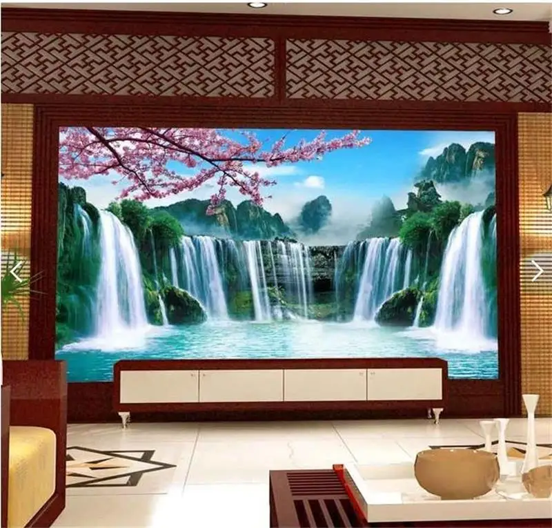 

custom 3d wallpaper photo wallpaper livingroom mural flower waterfall scenery painting sofa TV background wall non-woven sticker