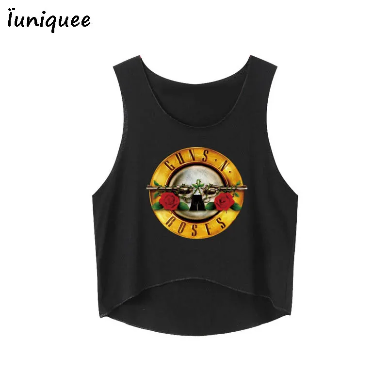 

2017 Summer Short Tee Shirt Sexy Women Tanks GUNS N ROSES Print Crop Top Sleeveless T Shirt Cropped Tops Short Femme Hot Sale