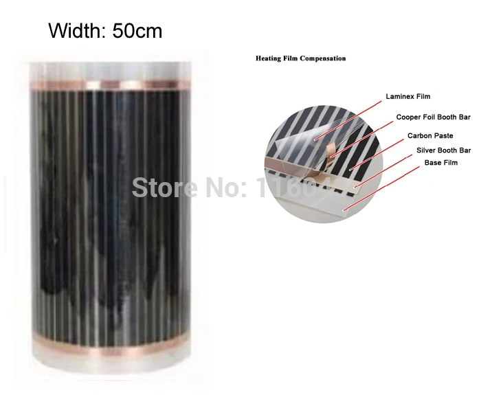 50 Square meter floor Heating film (No accessories), AC220V electric heating film 50cm x 20m, electric floor heating system