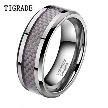 

TIGRADE 8mm Carbon Fiber Inlay Tungsten Carbide Wedding Band Men Ring Polished Edges Engagement Rings For Women bague homme