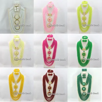 

Luxury Long African Beads Jewelry Set with Brooches Indian Dubai Nigerian Wedding Set Hand Make Bridal Jewelry Sets HX030