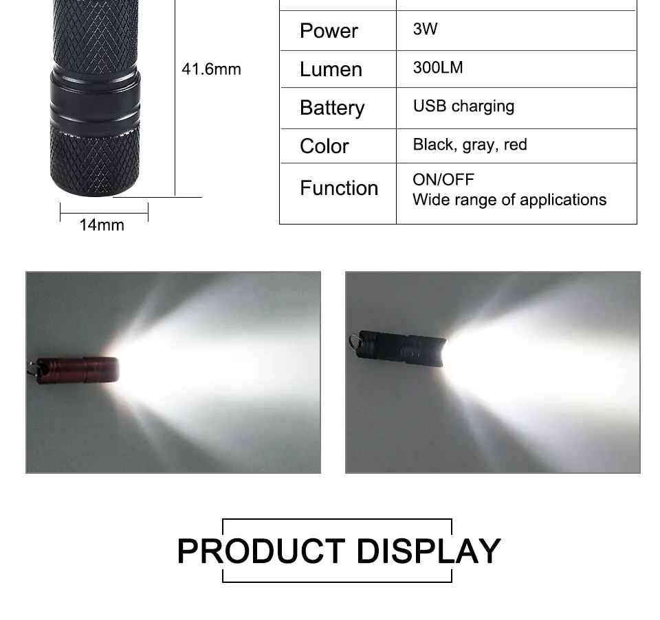 Карманный светодиодный мини-светильник с зарядкой от USB, портативный водонепроницаемый светильник-брелок, фонарь, маленький фонарь с 10180 батареей в комплекте