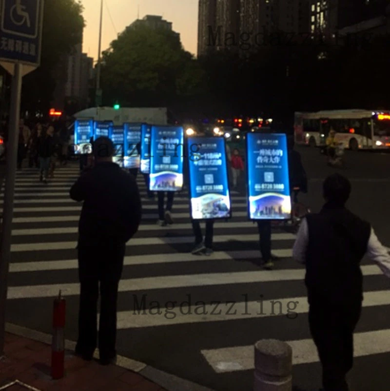 

60x120CM LED Illuminated Walking Advertising Billboards LED Walking Banner Display Backpack LightBox with Rechargeable battery