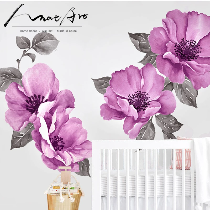 Purple Floral Sticker Wall Art Watercolor Wallpaper Mural Diy Bedroom Decor Nordic Home Decor Kids Baby Room Decoration Painting Wall Stickers Aliexpress Buy original art worry free with our 7 day money back guarantee. purple floral sticker wall art watercolor wallpaper mural diy bedroom decor nordic home decor kids baby room decoration painting