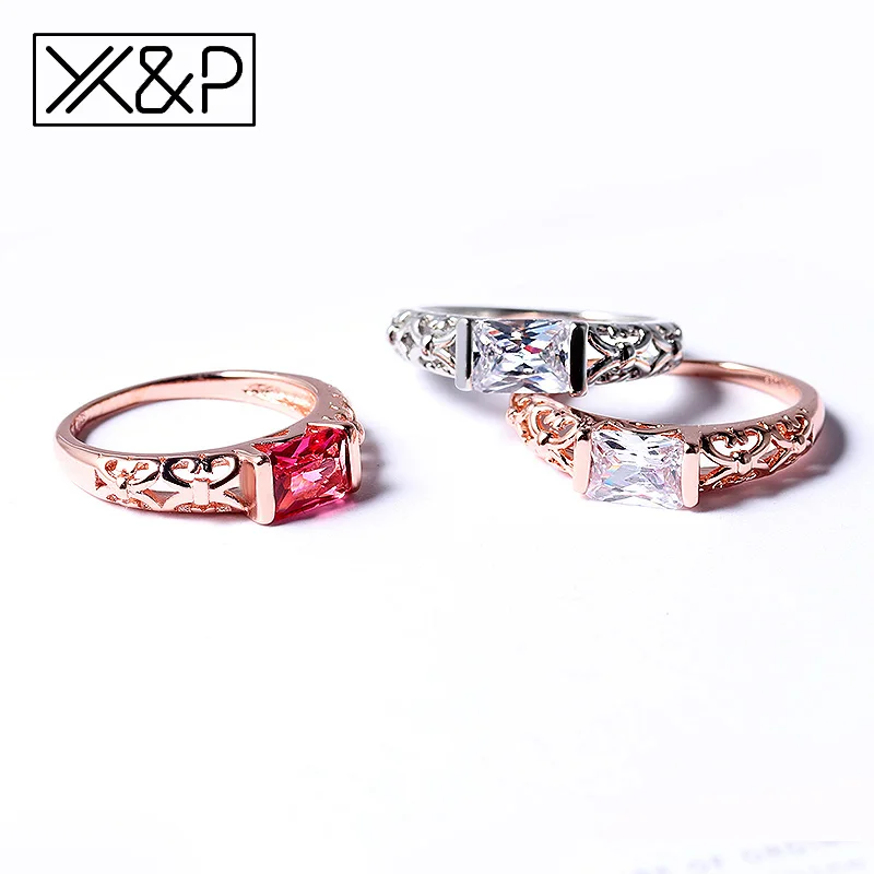 Женские кольца с кристаллами X & P обручальные цвета розового золота серебра