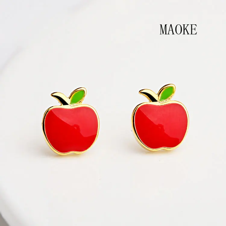 Рекламные S925 стерлингового серебра милое красное яблоко(Red Apple), Пуссеты Модные украшения для Женская Мода Подарки