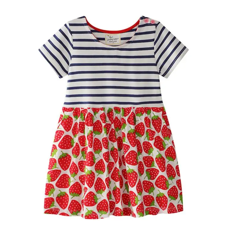 Girls Cotton Dress strawberry Printed Short sleeve dresses