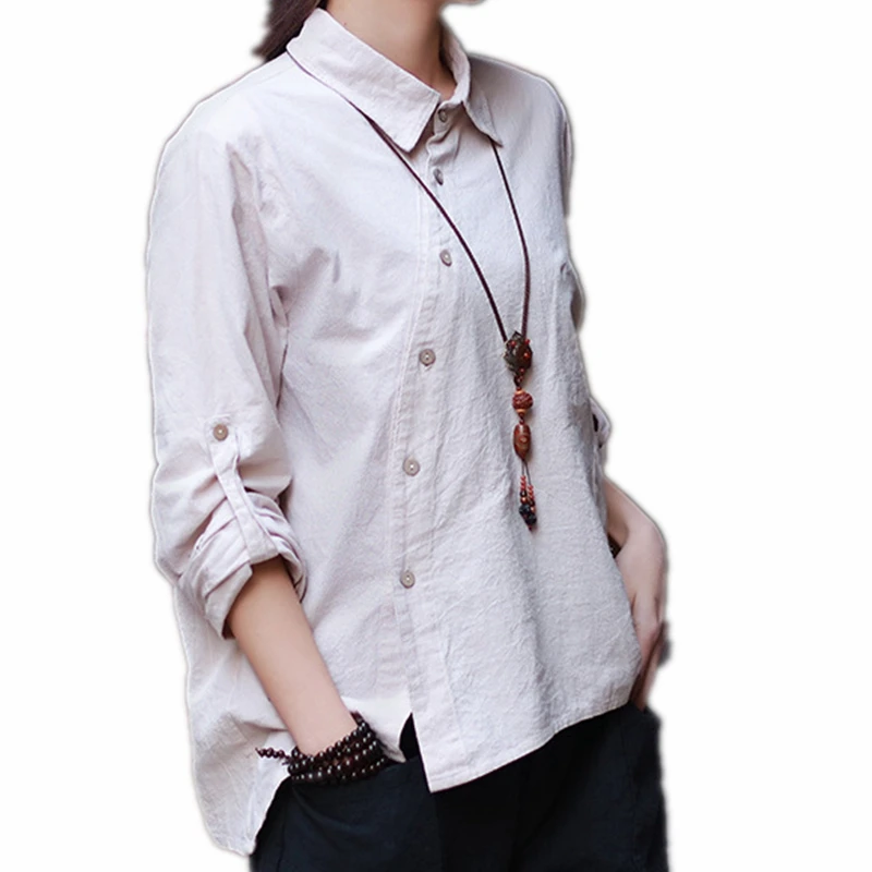 

Mori Style Roll Up Long Sleeve Shirt Women Unique Asymmetrical Cotton Linen Womens Tops Button Pockets Woman Blouse